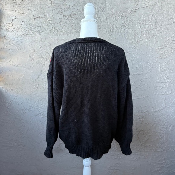 Mushroom Sweater V Neck Knit Black Pullover Cottagecore Whimsicalcore - Picture 2 of 7